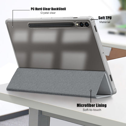 For Samsung Galaxy Tab S9+ Acrylic 3-folding Smart Leather Tablet Case(Grey) - Galaxy Tab S9+ Cases by PMC Jewellery | Online Shopping South Africa | PMC Jewellery | Buy Now Pay Later Mobicred