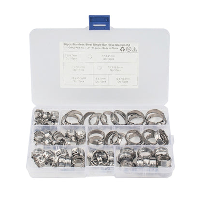 80 PCS Adjustable Single Ear Plus Stainless Steel Hydraulic Hose Clamps O-Clips Pipe Fuel Air Inside Diameter Range: 5.8-21mm - Booster Cable & Clip by PMC Jewellery | Online Shopping South Africa | PMC Jewellery | Buy Now Pay Later Mobicred