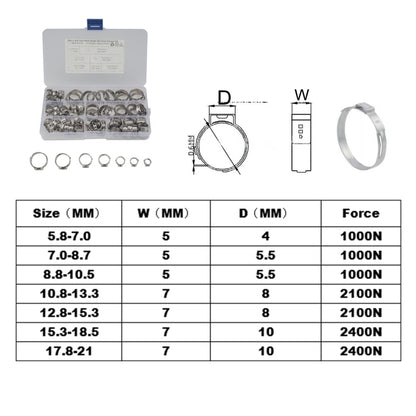 80 PCS Adjustable Single Ear Plus Stainless Steel Hydraulic Hose Clamps O-Clips Pipe Fuel Air Inside Diameter Range: 5.8-21mm - Booster Cable & Clip by PMC Jewellery | Online Shopping South Africa | PMC Jewellery | Buy Now Pay Later Mobicred