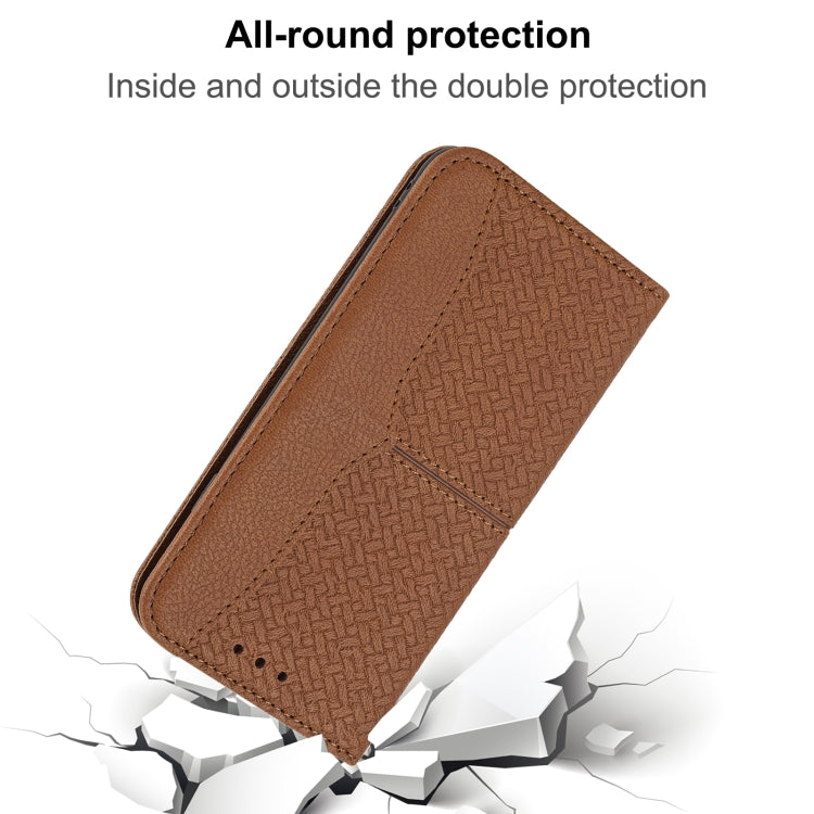 For iPhone SE 2024 Woven Texture Stitching Magnetic Leather Phone Case(Brown) - More iPhone Cases by PMC Jewellery | Online Shopping South Africa | PMC Jewellery | Buy Now Pay Later Mobicred