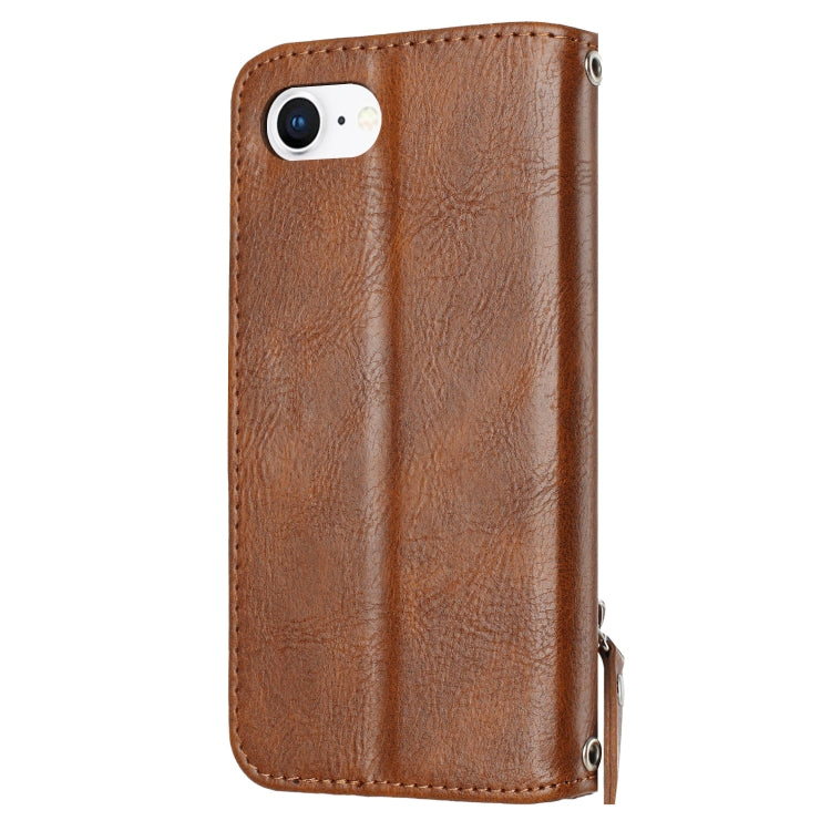 For iPhone SE 2024 Oil Skin Zipper Wallet Leather Phone Case(Brown) - More iPhone Cases by PMC Jewellery | Online Shopping South Africa | PMC Jewellery | Buy Now Pay Later Mobicred