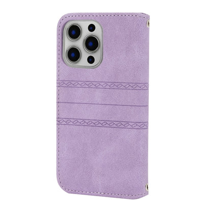 For iPhone 16 Pro Embossed Stripes Skin Feel Leather Phone Case(Light Purple) - iPhone 16 Pro Cases by PMC Jewellery | Online Shopping South Africa | PMC Jewellery | Buy Now Pay Later Mobicred