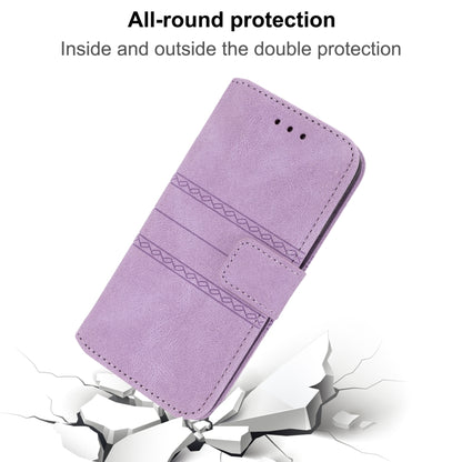 For iPhone 16 Pro Embossed Stripes Skin Feel Leather Phone Case(Light Purple) - iPhone 16 Pro Cases by PMC Jewellery | Online Shopping South Africa | PMC Jewellery | Buy Now Pay Later Mobicred