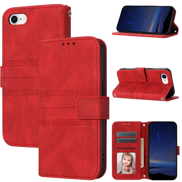 For iPhone SE 2024 Embossed Stripes Skin Feel Leather Phone Case(Red) - More iPhone Cases by PMC Jewellery | Online Shopping South Africa | PMC Jewellery | Buy Now Pay Later Mobicred