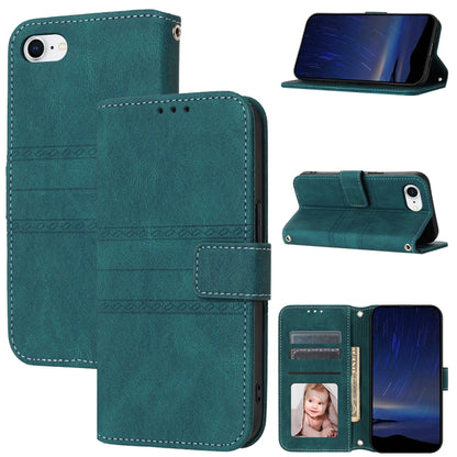 For iPhone SE 2024 Embossed Stripes Skin Feel Leather Phone Case(Dark Green) - More iPhone Cases by PMC Jewellery | Online Shopping South Africa | PMC Jewellery | Buy Now Pay Later Mobicred