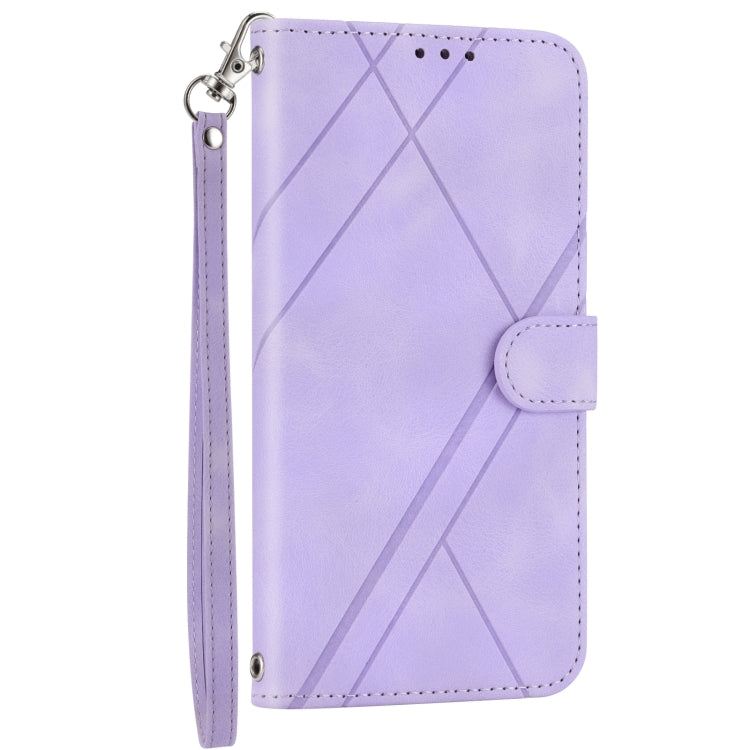 For iPhone 16 Pro Max Embossed Line Leather Phone Case with Lanyard(Purple) - iPhone 16 Pro Max Cases by PMC Jewellery | Online Shopping South Africa | PMC Jewellery | Buy Now Pay Later Mobicred