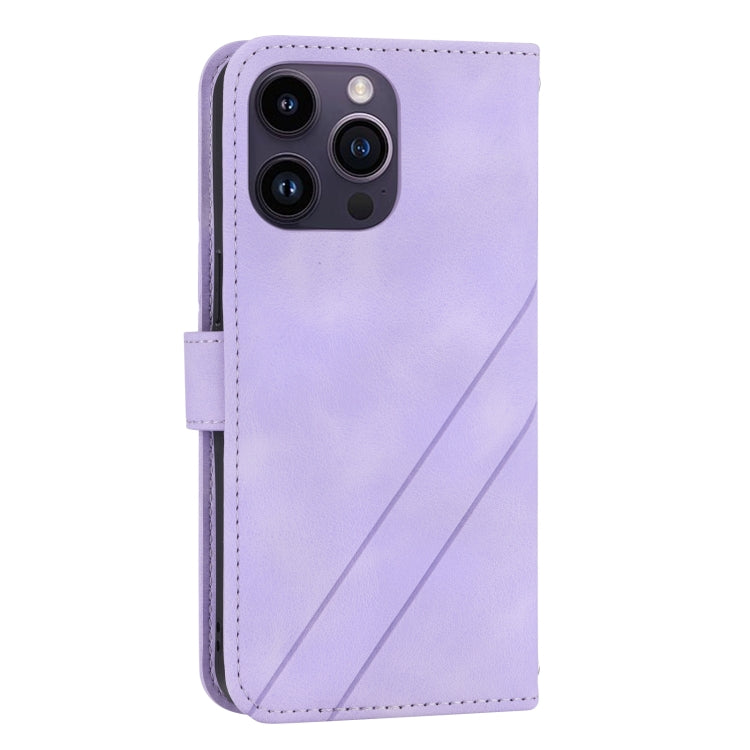 For iPhone 16 Pro Max Embossed Line Leather Phone Case with Lanyard(Purple) - iPhone 16 Pro Max Cases by PMC Jewellery | Online Shopping South Africa | PMC Jewellery | Buy Now Pay Later Mobicred