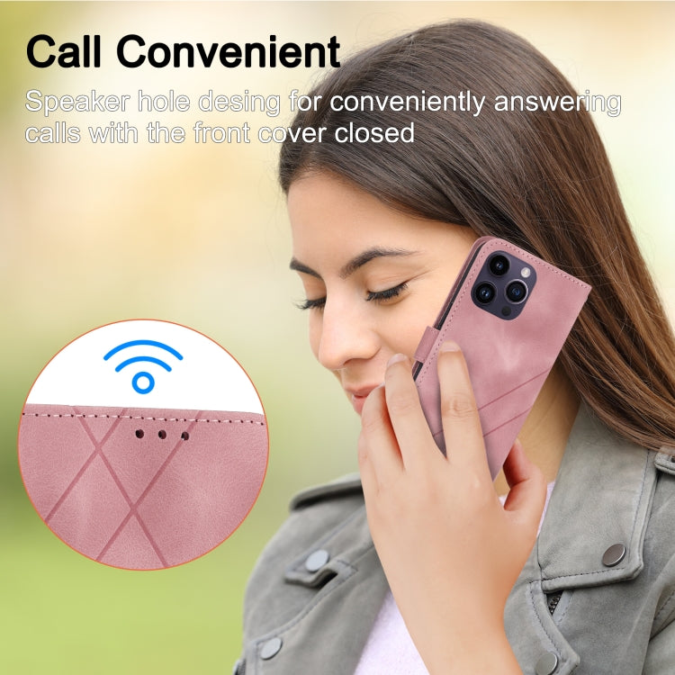 For iPhone 16 Pro Embossed Line Leather Phone Case with Lanyard(Pink) - iPhone 16 Pro Cases by PMC Jewellery | Online Shopping South Africa | PMC Jewellery | Buy Now Pay Later Mobicred