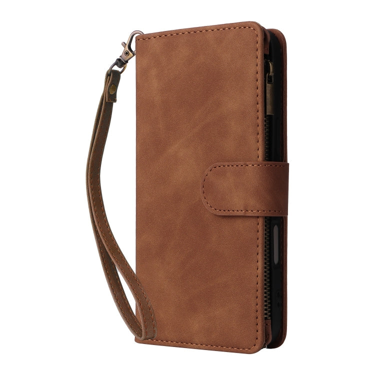 For iPhone 16 Crossbody Multi-card Slot Wallet Zipper Leather Phone Case(Brown) - iPhone 16 Cases by PMC Jewellery | Online Shopping South Africa | PMC Jewellery | Buy Now Pay Later Mobicred