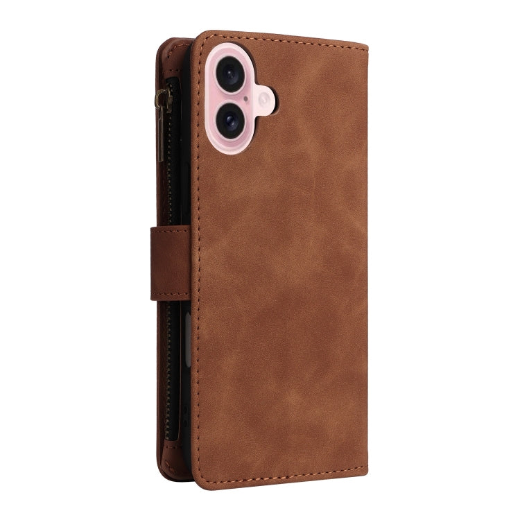 For iPhone 16 Crossbody Multi-card Slot Wallet Zipper Leather Phone Case(Brown) - iPhone 16 Cases by PMC Jewellery | Online Shopping South Africa | PMC Jewellery | Buy Now Pay Later Mobicred