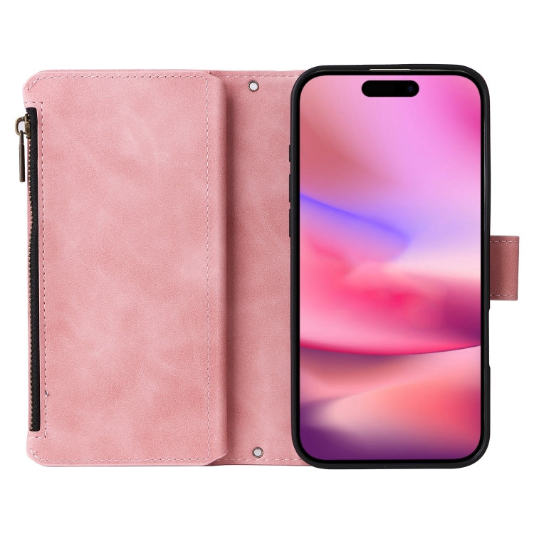 For iPhone 16 Plus Crossbody Multi-card Slot Wallet Zipper Leather Phone Case(Pink) - iPhone 16 Plus Cases by PMC TechLife | Online Shopping South Africa | PMC TechLife | Buy Now Pay Later Mobicred