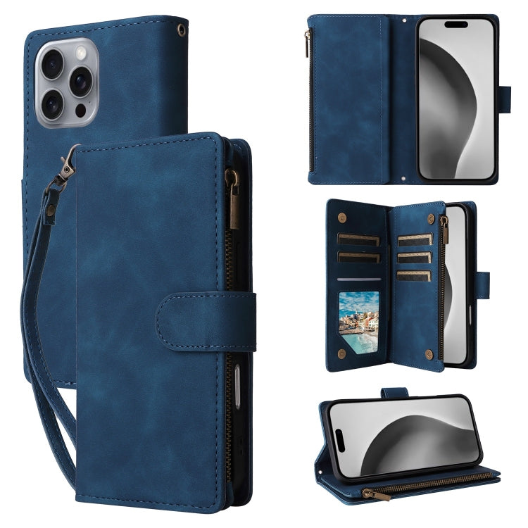 For iPhone 16 Pro Crossbody Multi-card Slot Wallet Zipper Leather Phone Case(Dark Blue) - iPhone 16 Pro Cases by PMC Jewellery | Online Shopping South Africa | PMC Jewellery | Buy Now Pay Later Mobicred