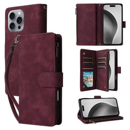 For iPhone 16 Pro Max Crossbody Multi-card Slot Wallet Zipper Leather Phone Case(Wine Red) - iPhone 16 Pro Max Cases by PMC Jewellery | Online Shopping South Africa | PMC Jewellery | Buy Now Pay Later Mobicred