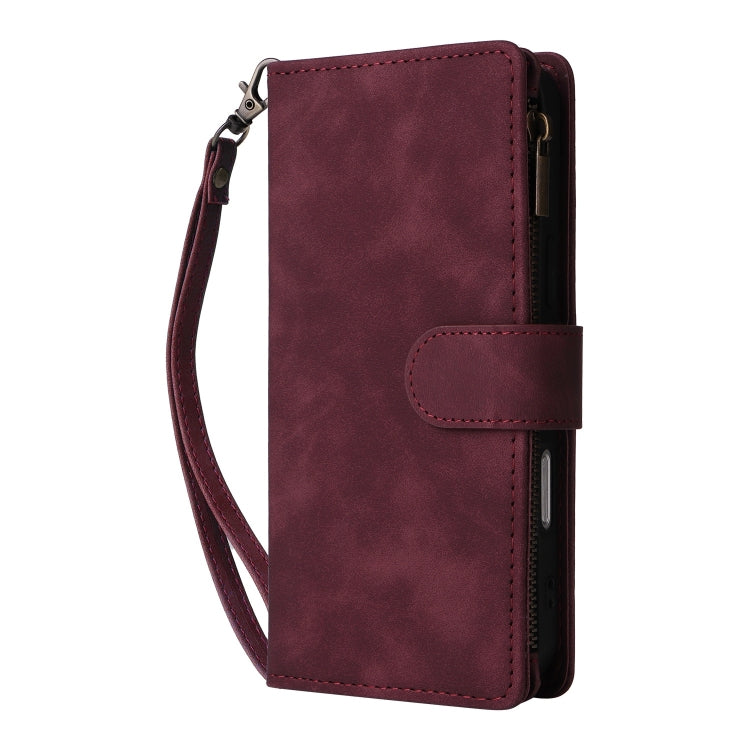 For iPhone 16 Pro Max Crossbody Multi-card Slot Wallet Zipper Leather Phone Case(Wine Red) - iPhone 16 Pro Max Cases by PMC Jewellery | Online Shopping South Africa | PMC Jewellery | Buy Now Pay Later Mobicred