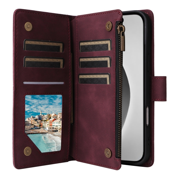 For iPhone 16 Pro Max Crossbody Multi-card Slot Wallet Zipper Leather Phone Case(Wine Red) - iPhone 16 Pro Max Cases by PMC Jewellery | Online Shopping South Africa | PMC Jewellery | Buy Now Pay Later Mobicred