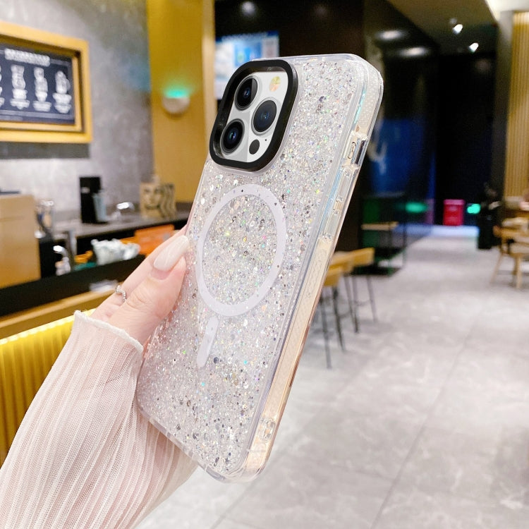 For iPhone 15 Pro Gold Armor MagSafe Glitter Epoxy Phone Case(White) - iPhone 15 Pro Cases by PMC Jewellery | Online Shopping South Africa | PMC Jewellery