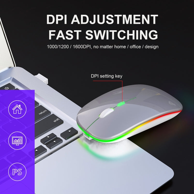 HXSJ M40 2.4GHZ 800,1200,1600dpi Third Gear Adjustment Colorful Wireless Mouse USB Rechargeable(Silver) - free shipping - PMC TechLife - Order now!