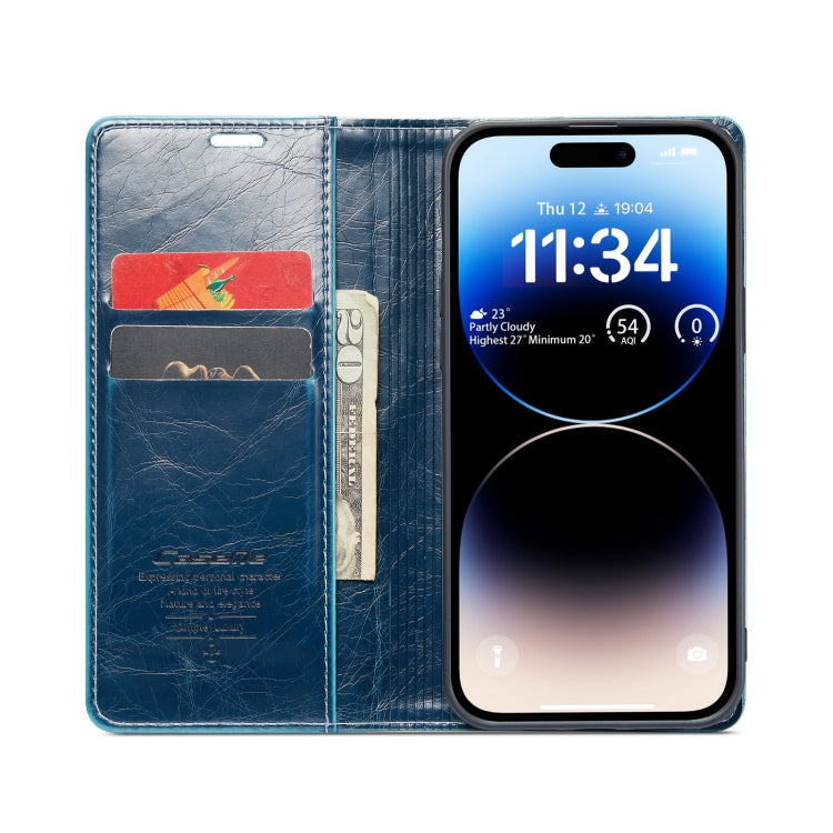 For iPhone 15 Pro CaseMe 003 Crazy Horse Texture Leather Phone Case(Blue) - iPhone 15 Pro Cases by CaseMe | Online Shopping South Africa | PMC Jewellery | Buy Now Pay Later Mobicred