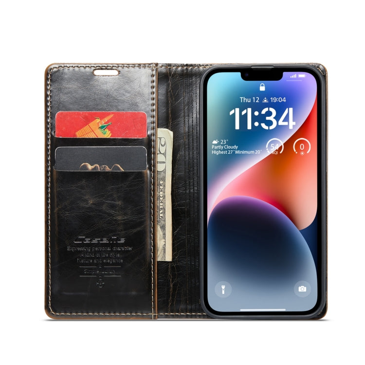 For iPhone 15 CaseMe 003 Crazy Horse Texture Leather Phone Case(Coffee) - iPhone 15 Cases by CaseMe | Online Shopping South Africa | PMC Jewellery | Buy Now Pay Later Mobicred