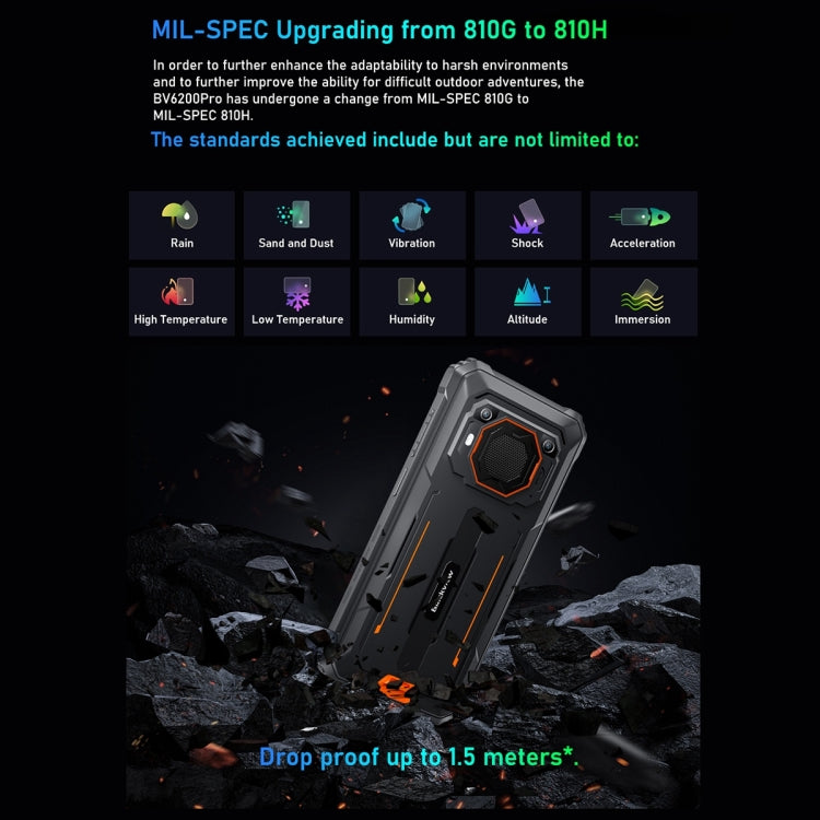 Blackview BV6200 Pro, 6GB+128GB, IP68/IP69K/MIL-STD-810H, 6.56 inch Android 13 MediaTek Helio P35 Octa Core, Network: 4G, OTG(Orange) - free shipping - PMC TechLife - Order now!