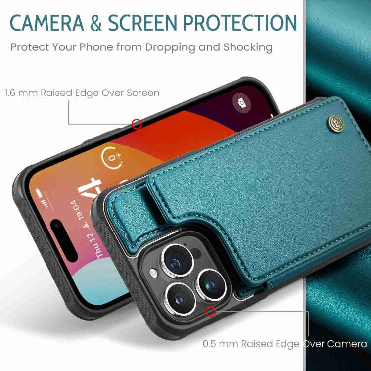 For iPhone 15 Pro Max CaseMe C22 Card Slots Holder RFID Anti-theft Phone Case(Blue Green) - free shipping - PMC Jewellery - Order now!