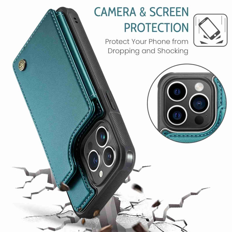 For iPhone 15 Pro Max CaseMe C22 Card Slots Holder RFID Anti-theft Phone Case(Blue Green) - free shipping - PMC Jewellery - Order now!