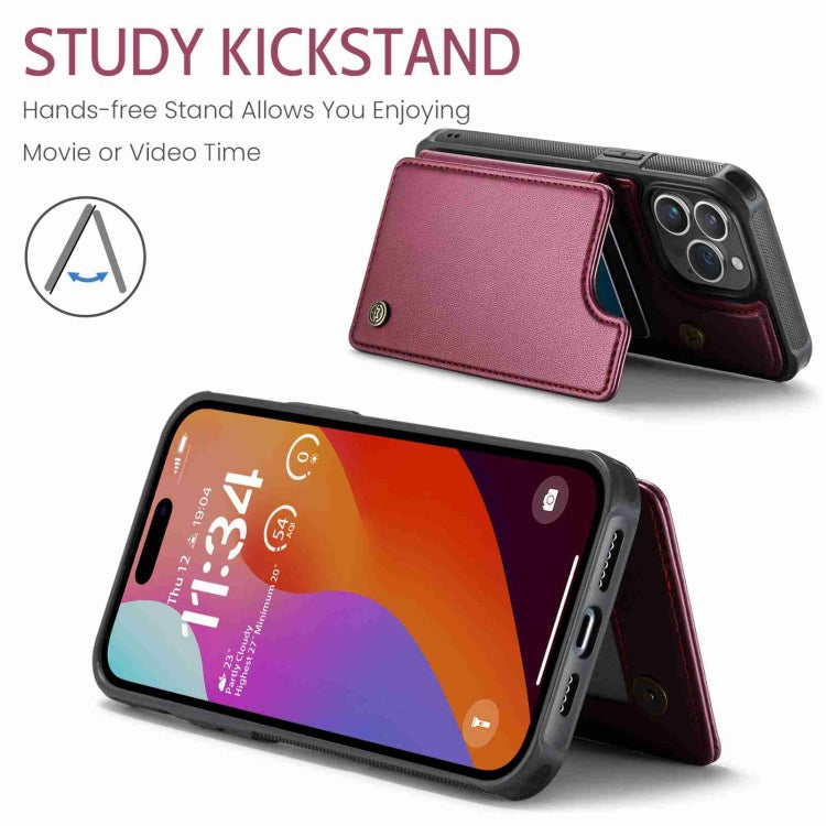 For iPhone 15 Pro Max CaseMe C22 Card Slots Holder RFID Anti-theft Phone Case(Wine Red) - free shipping - PMC Jewellery - Order now!