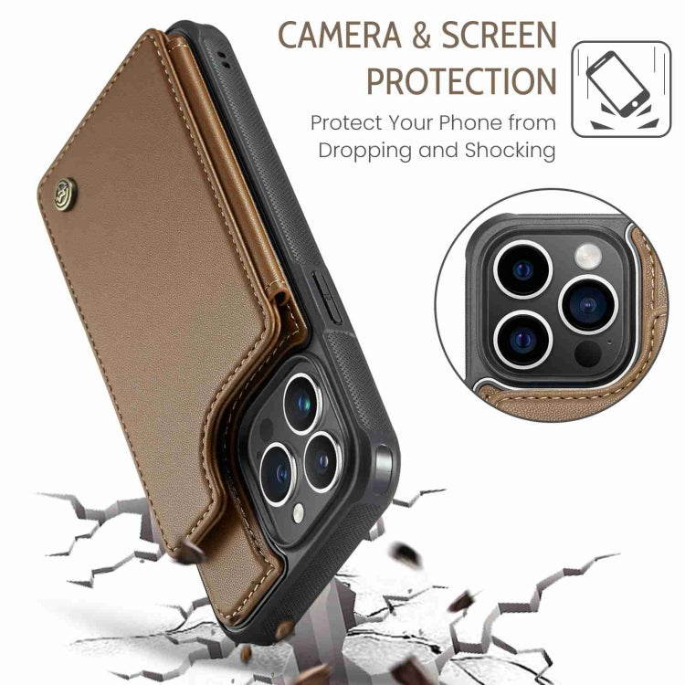 For iPhone 15 Pro Max CaseMe C22 Card Slots Holder RFID Anti-theft Phone Case(Brown) - free shipping - PMC Jewellery - Order now!