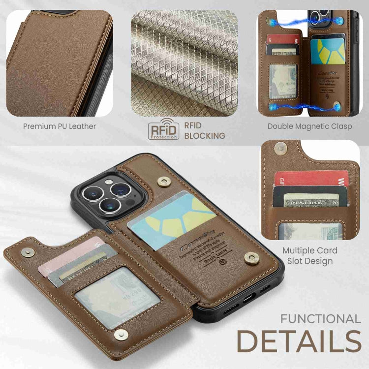 For iPhone 15 Pro Max CaseMe C22 Card Slots Holder RFID Anti-theft Phone Case(Brown) - free shipping - PMC Jewellery - Order now!