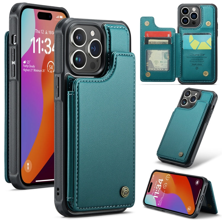 For iPhone 15 Pro CaseMe C22 Card Slots Holder RFID Anti-theft Phone Case(Blue Green) - free shipping - PMC Jewellery - Order now!