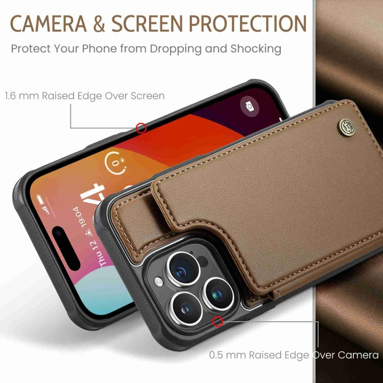 For iPhone 15 Pro CaseMe C22 Card Slots Holder RFID Anti-theft Phone Case(Brown) - free shipping - PMC Jewellery - Order now!