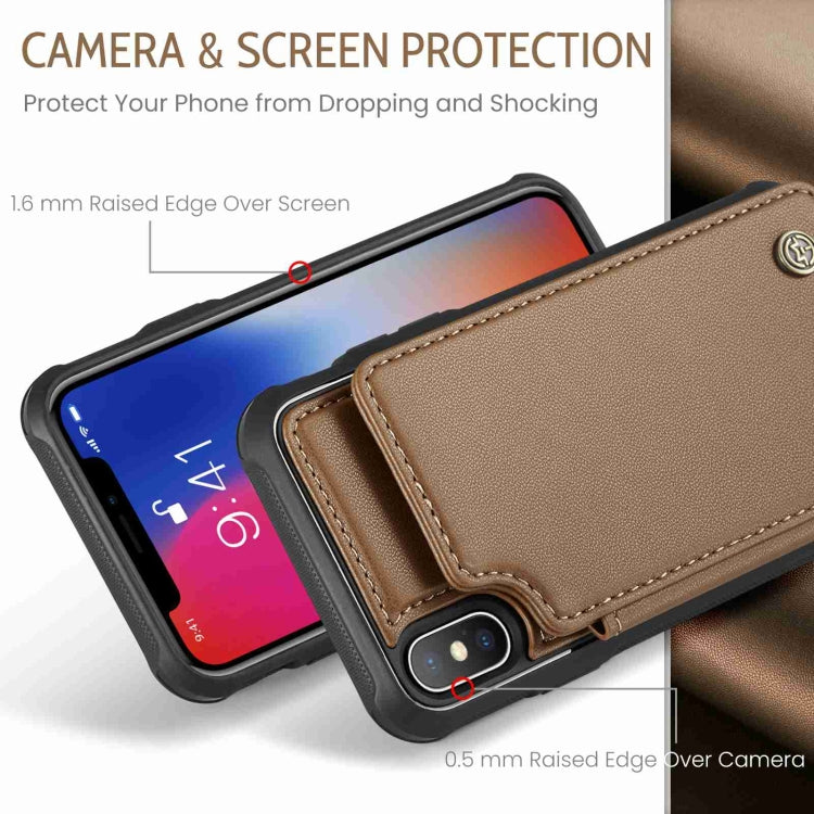For iPhone XS / X CaseMe C22 Card Slots Holder RFID Anti-theft Phone Case(Brown) - free shipping - PMC Jewellery - Order now!