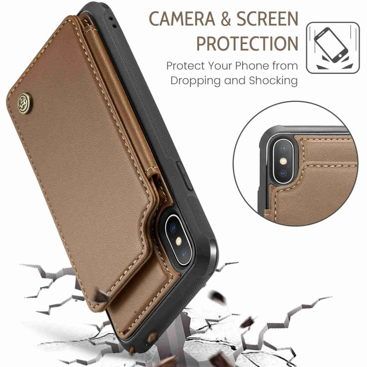 For iPhone XS / X CaseMe C22 Card Slots Holder RFID Anti-theft Phone Case(Brown) - free shipping - PMC Jewellery - Order now!