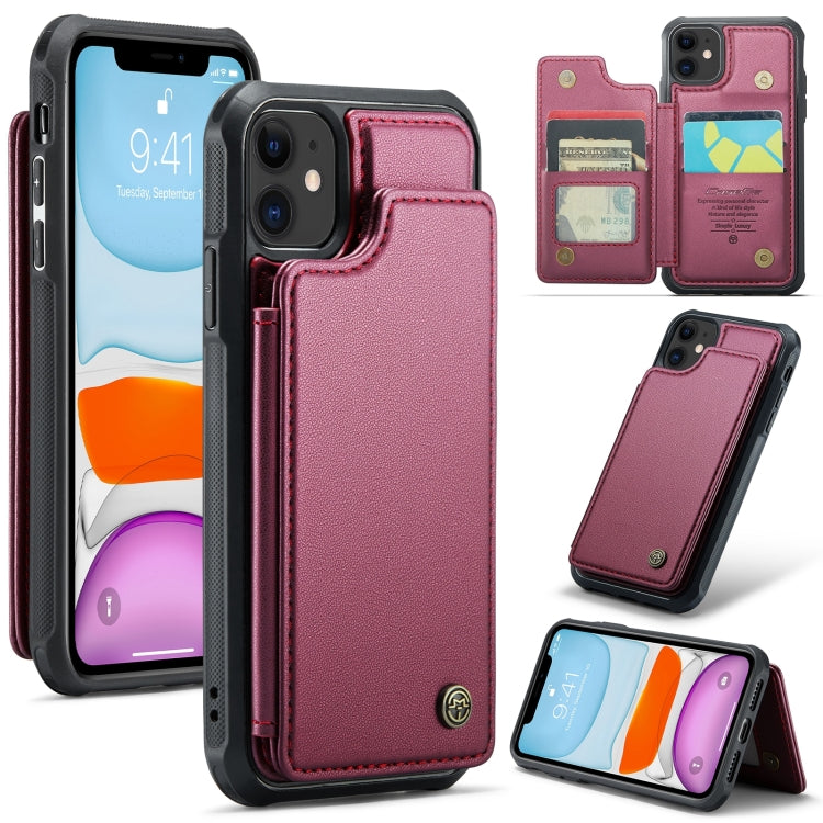 For iPhone 11 CaseMe C22 Card Slots Holder RFID Anti-theft Phone Case(Wine Red) - free shipping - PMC Jewellery - Order now!