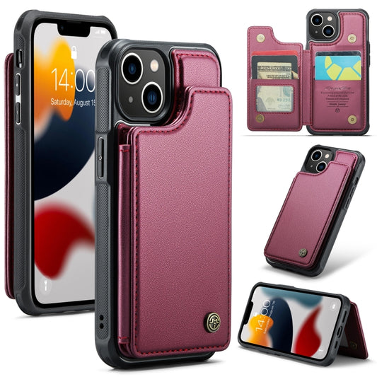 For iPhone 13 CaseMe C22 Card Slots Holder RFID Anti-theft Phone Case(Wine Red) - iPhone 13 Cases by CaseMe | Online Shopping South Africa | PMC Jewellery | Buy Now Pay Later Mobicred