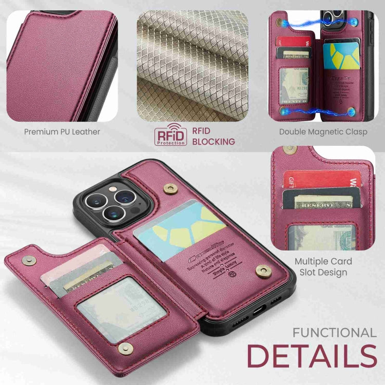 For iPhone 13 Pro CaseMe C22 Card Slots Holder RFID Anti-theft Phone Case(Wine Red) - free shipping - PMC Jewellery - Order now!