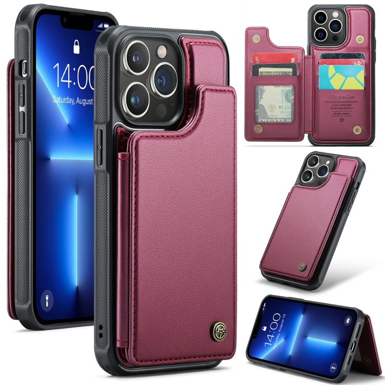 For iPhone 13 Pro Max CaseMe C22 Card Slots Holder RFID Anti-theft Phone Case(Wine Red) - free shipping - PMC Jewellery - Order now!