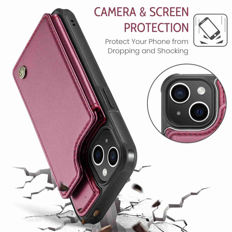 For iPhone 14 Plus CaseMe C22 Card Slots Holder RFID Anti-theft Phone Case(Wine Red) - free shipping - PMC Jewellery - Order now!