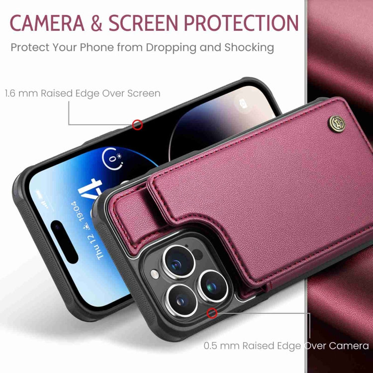 For iPhone 14 Pro CaseMe C22 Card Slots Holder RFID Anti-theft Phone Case(Wine Red) - free shipping - PMC Jewellery - Order now!