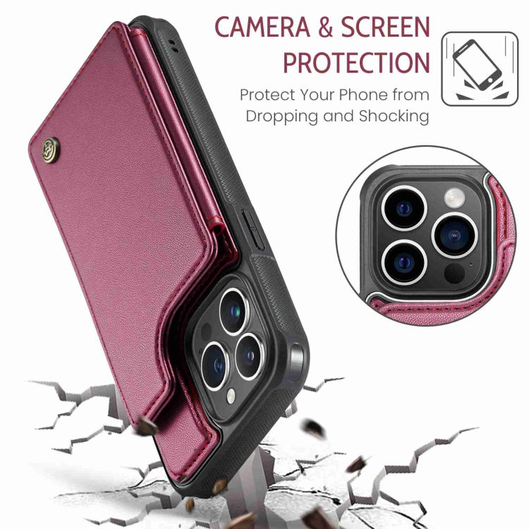For iPhone 14 Pro CaseMe C22 Card Slots Holder RFID Anti-theft Phone Case(Wine Red) - free shipping - PMC Jewellery - Order now!