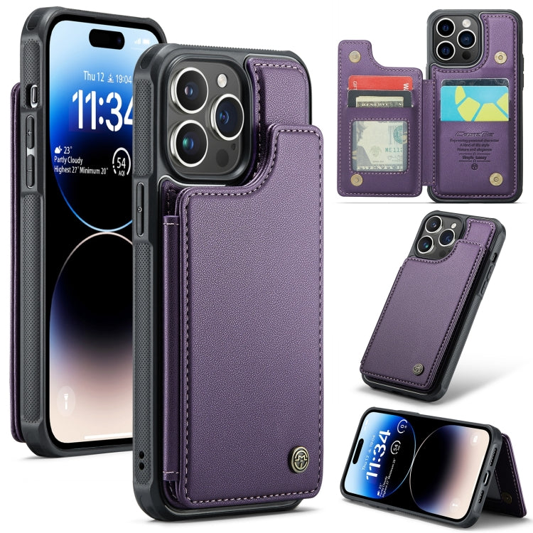 For iPhone 14 Pro CaseMe C22 Card Slots Holder RFID Anti-theft Phone Case(Purple) - iPhone 14 Pro Cases by CaseMe | Online Shopping South Africa | PMC Jewellery | Buy Now Pay Later Mobicred