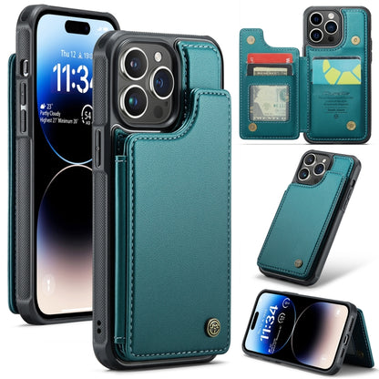 For iPhone 14 Pro Max CaseMe C22 Card Slots Holder RFID Anti-theft Phone Case(Blue Green) - iPhone 14 Pro Max Cases by CaseMe | Online Shopping South Africa | PMC Jewellery | Buy Now Pay Later Mobicred