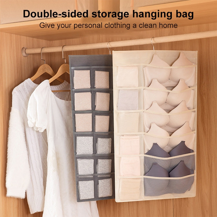 6+6 Grids Underwear Storage Bag Non-woven Double-sided Hanging Storage Bag(Grey) - Storage Bags by PMC TechLife | Online Shopping South Africa | PMC TechLife | Buy Now Pay Later Mobicred