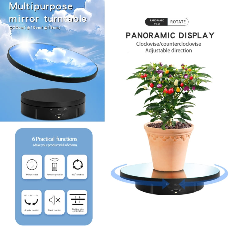 22cm Mirror Electric Rotating Display Stand Live Video Shooting Props Turntable Regular Version(White) - free shipping - PMC TechLife - Order now!