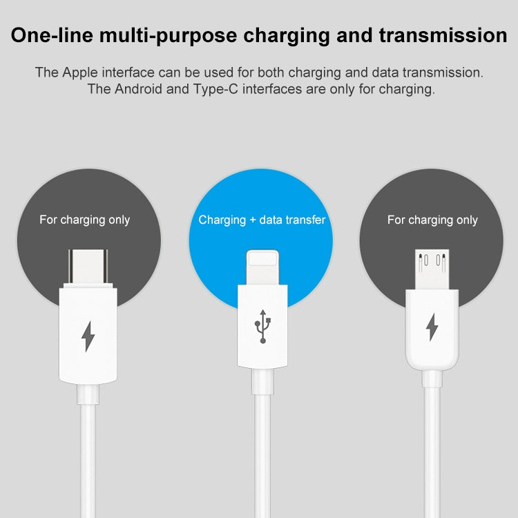 PISEN 1.2m 3A 3 in 1 USB to 8 Pin + Type-C + Micro USB Data Cable - Multifunction Cable by PMC Jewellery | Online Shopping South Africa | PMC Jewellery | Buy Now Pay Later Mobicred