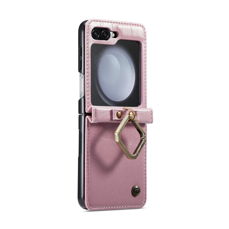 For Samsung Galaxy Z Flip5 CaseMe 003 PU + PC Business Style Crazy Horse Texture Ring Leather Phone Case with Lanyard(Pink) - Galaxy Z Flip5 Cases by CaseMe | Online Shopping South Africa | PMC Jewellery | Buy Now Pay Later Mobicred