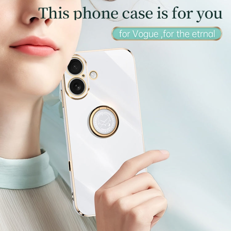 For iPhone 16 Plus XINLI Straight Edge 6D Electroplate TPU Phone Case with Ring Holder(Celestial Blue) - iPhone 16 Plus Cases by XINLI | Online Shopping South Africa | PMC Jewellery | Buy Now Pay Later Mobicred