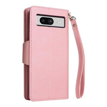 For Google Pixel 8 Rivet Buckle 9 Cards Three Fold Leather Phone Case(Rose Gold) - Google Cases by PMC Jewellery | Online Shopping South Africa | PMC Jewellery | Buy Now Pay Later Mobicred