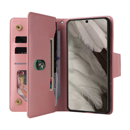 For Google Pixel 8 Rivet Buckle 9 Cards Three Fold Leather Phone Case(Rose Gold) - Google Cases by PMC Jewellery | Online Shopping South Africa | PMC Jewellery | Buy Now Pay Later Mobicred