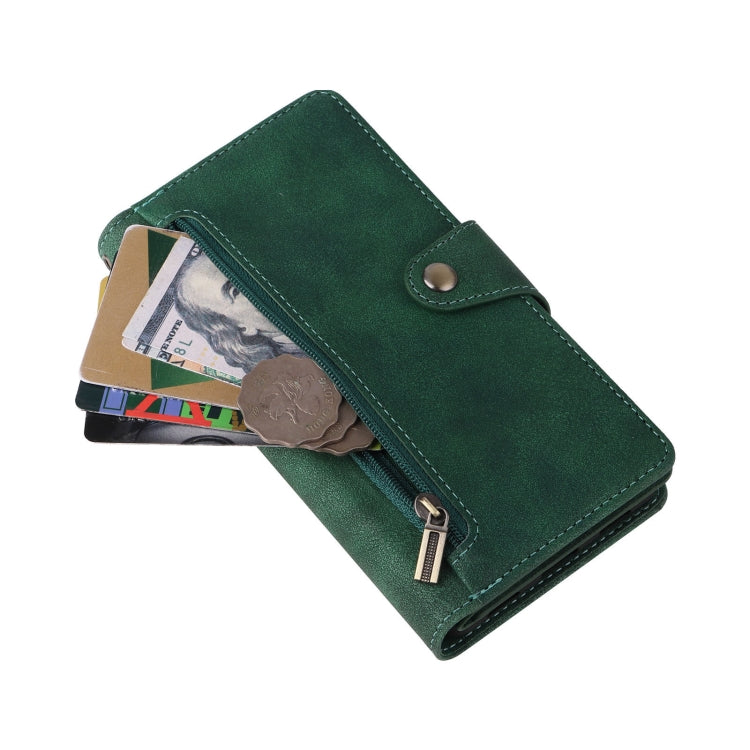 For Google Pixel 8 Rivet Buckle 9 Cards Three Fold Leather Phone Case(Green) - Google Cases by PMC Jewellery | Online Shopping South Africa | PMC Jewellery | Buy Now Pay Later Mobicred